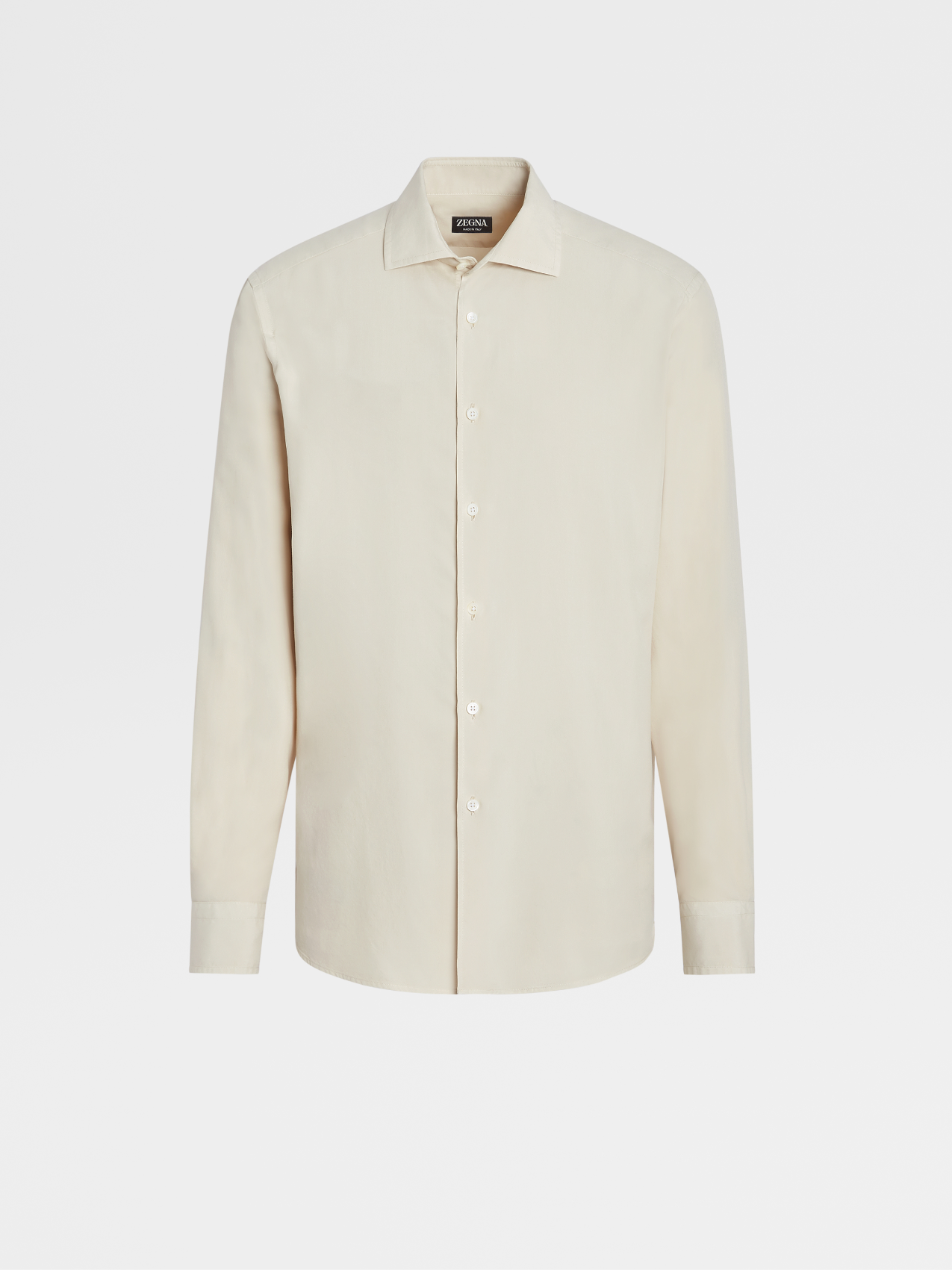 Beige Garment Dyed Pure Silk Long-sleeve Shirt